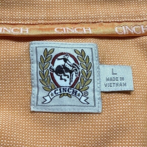 Cinch Shirt Mens Large Orange Button Down Oxford Long Sleeve Western 100% Cotton - Picture 12 of 15